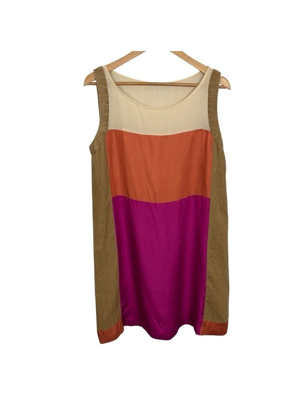 Pennyblack Silk/Linen Mod Shift Dress Sz 10 Pink Tan Cute Short Relaxed Fit EUC